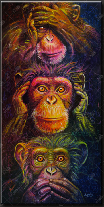 Les 3 singes de la Sagesse 绘画, 31.5x15.8 in