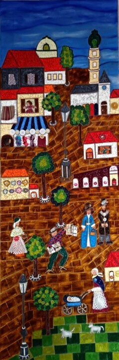 Peinture intitulée "Comme sur une boîte…" par Laure Barlet, Œuvre d'art originale, Huile Monté sur artwork_cat.