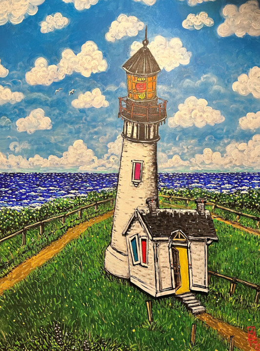 Painting titled "Yaquina Head 2" by Erik Schlobohm, Original Artwork, Acrylic Mounted on Wood Stretcher frame