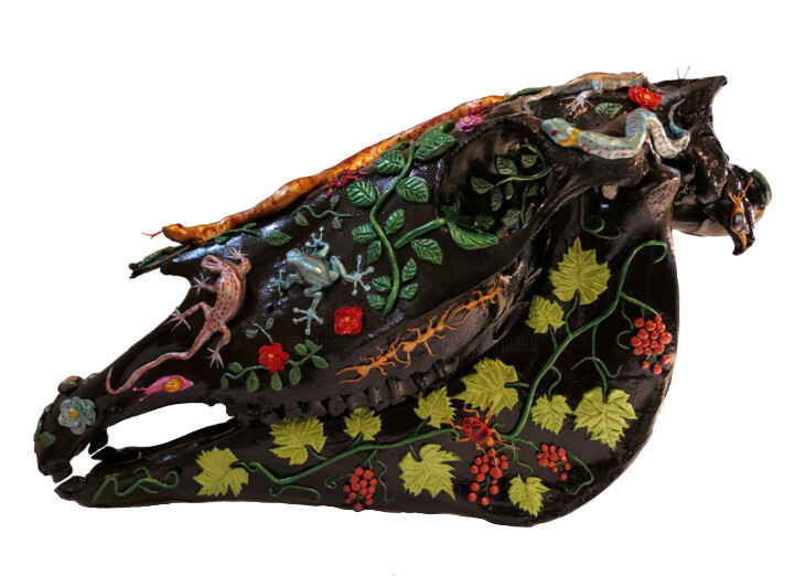 Cheval avec reptiles & amphibiens Sculptuur, 15,8x23,6 in