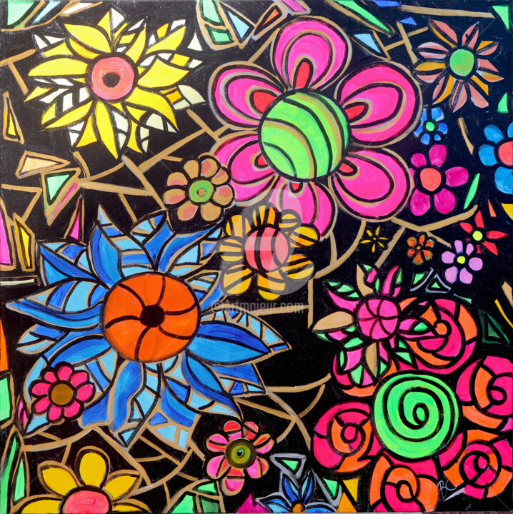 Modern geometric flower painting Pittura, 31,5x31,5 in