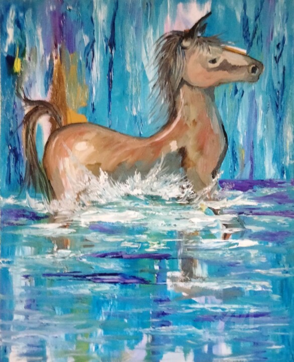 Cheval au bain 绘画, 19.7x15.8 in