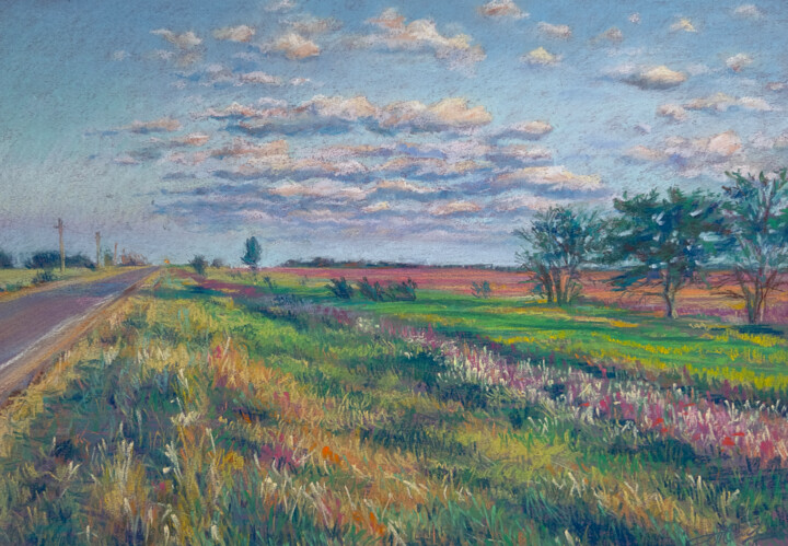 Painting titled "Spring in the steppe" by Olga Pravdina, Original Artwork, Pastel