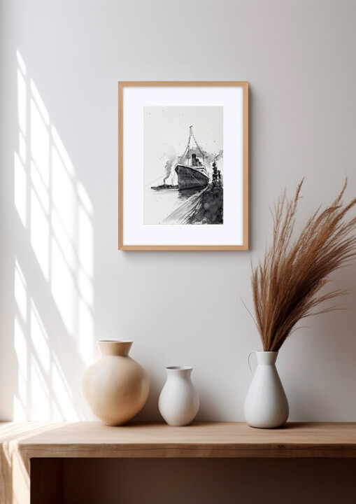 Titanic arrives in Southampton. 绘画, 9.1x5.9 in