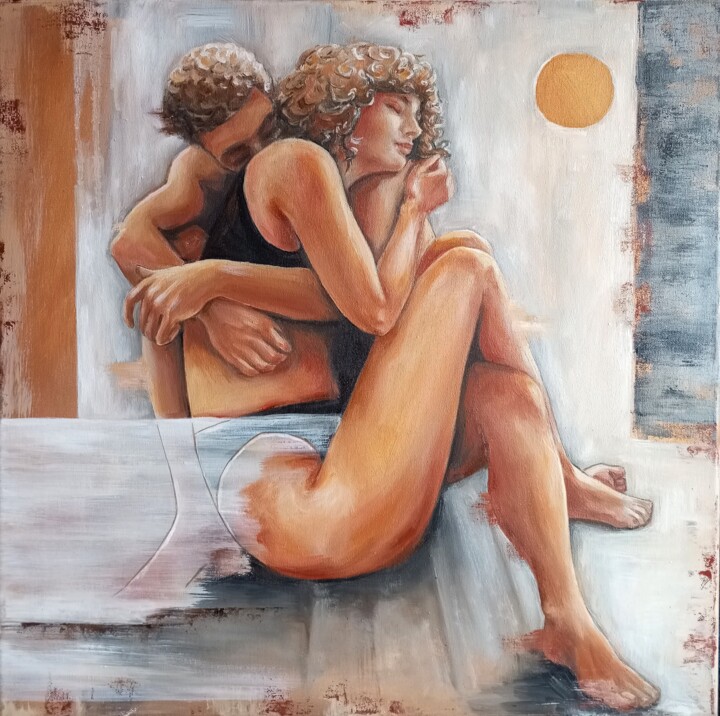 "Intimacy", a couple of loving people Schilderij, 19,7x19,7 in