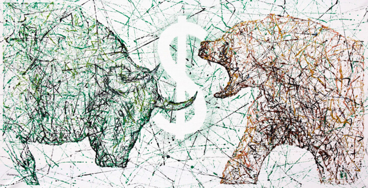 Bull vs Bear 绘画, 34x67 in