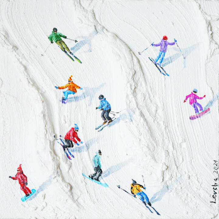 Freeride skiers in the mountains 绘画, 9.8x9.8 in