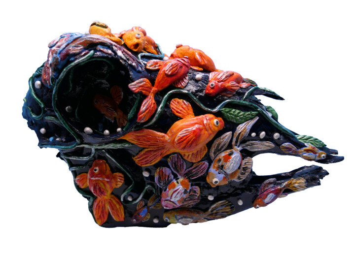 Mouflon avec poissons 雕塑, 5.5x8.3 in