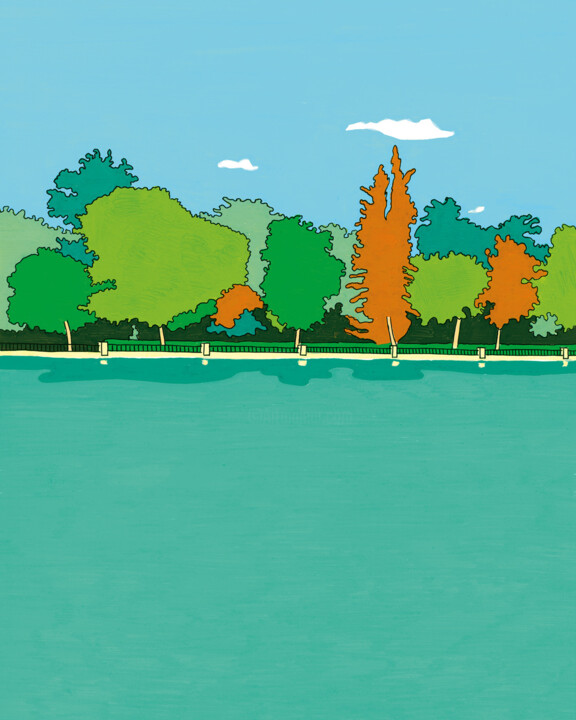Drawing titled "ESTANQUE DEL RETIRO" by Kike Ibáñez, Original Artwork, Marker Mounted on Other rigid panel