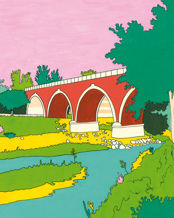 Drawing titled "PUENTE DE LOS FRANC…" by Kike Ibáñez, Original Artwork, Marker Mounted on Other rigid panel