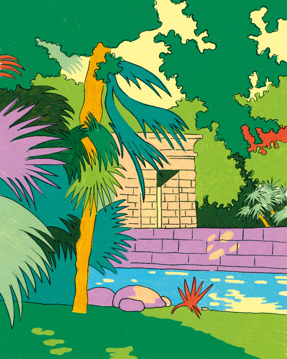 Drawing titled "TEMPLO DE DEBOD mini" by Kike Ibáñez, Original Artwork, Marker Mounted on Other rigid panel