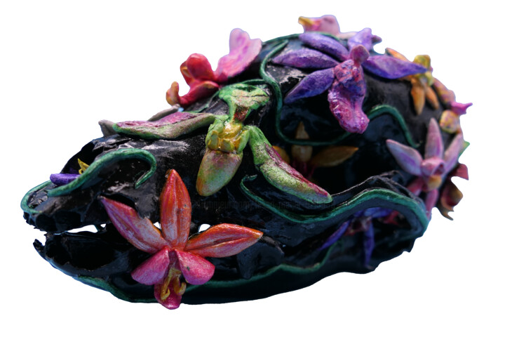 Porcelet avec orchidées 雕塑, 2x3.9 in