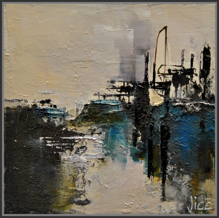 Painting titled "Zone bleue" by Jicé, Original Artwork, Oil Mounted on Cardboard