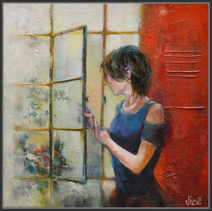 Painting titled "Secrets de femmes" by Jicé, Original Artwork, Oil Mounted on Cardboard