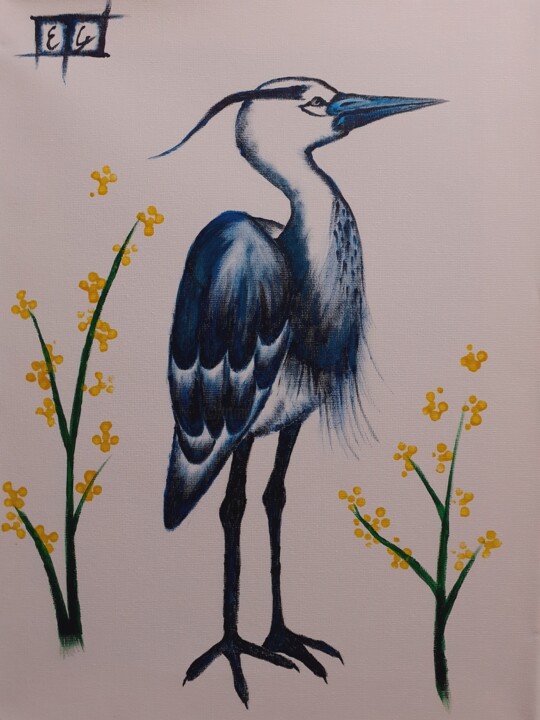 Blue Heron 绘画, 15.8x11.8 in