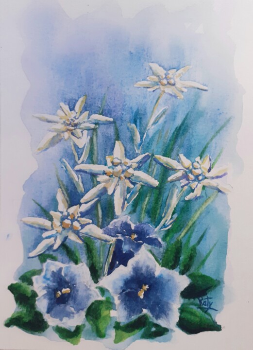 Fleurs de montagne 绘画, 6.7x4.7 in