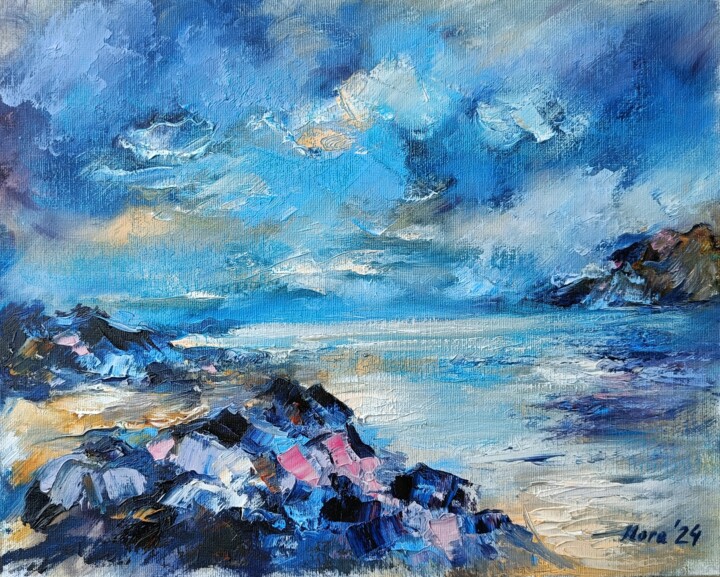 Abstract Seascape with Stones 绘画, 11x13.4 in