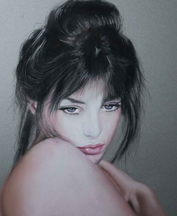 Painting titled "Portrait de jane bi…" by Robert Rachel, Original Artwork, Pastel
