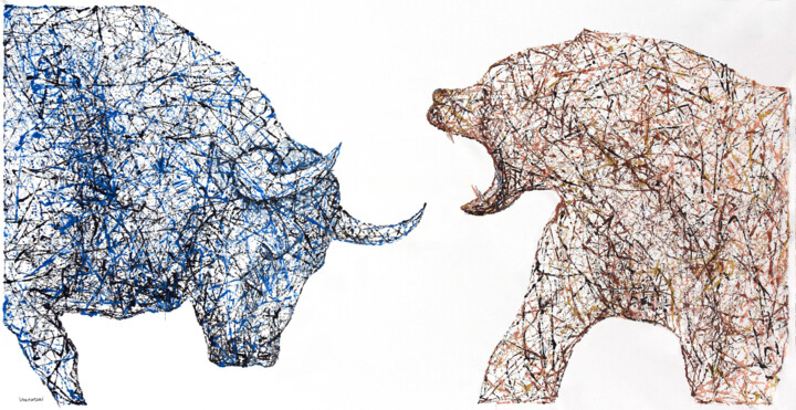Market Bull vs Bear 绘画, 34x67 in