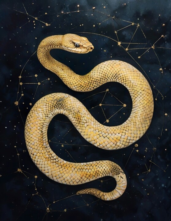 数字艺术 标题为“The Golden Serpent” 由Nika Artique, 原创艺术品, 数字油画