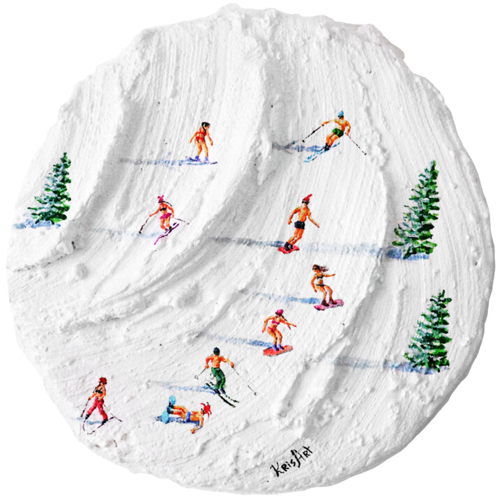 Grelkafest skiers in bathing suits descending 绘画, 9.8x9.8 in