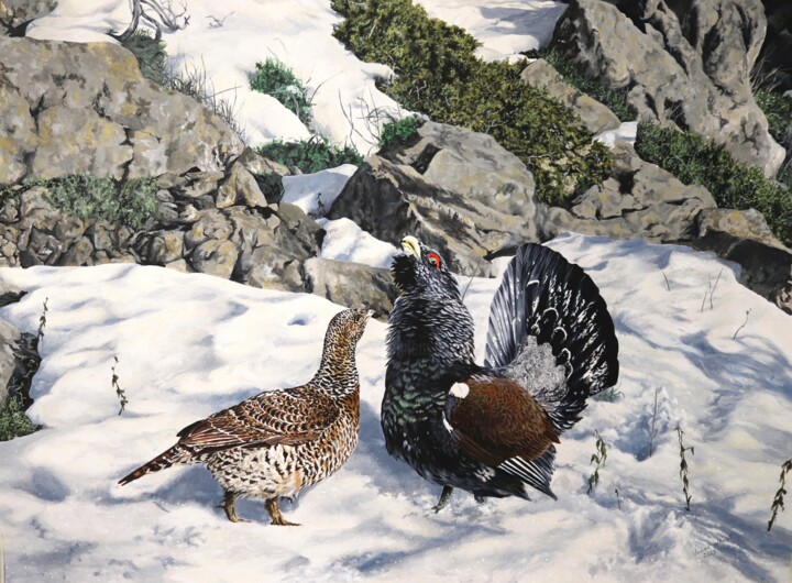 Malerei mit dem Titel "Capercailler des Py…" von Julian Wheat, Original-Kunstwerk, Acryl