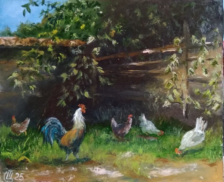 Painting "Chicken Family". 绘画, 7.9x9.8 in