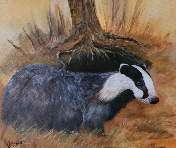 blaireau - peinture acrylique sur toile originale signée 绘画, 13x16.1 in