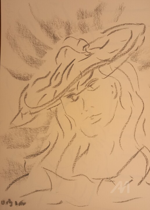 Femme au chapeau blanc 图画, 16.1x11.8 in