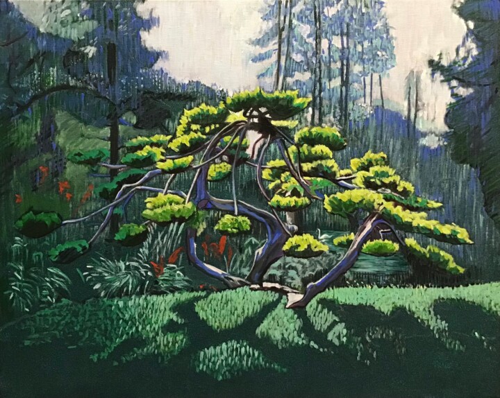 Painting titled "Kodama" by Clotilde Maillard, Original Artwork, Oil Mounted on Cardboard