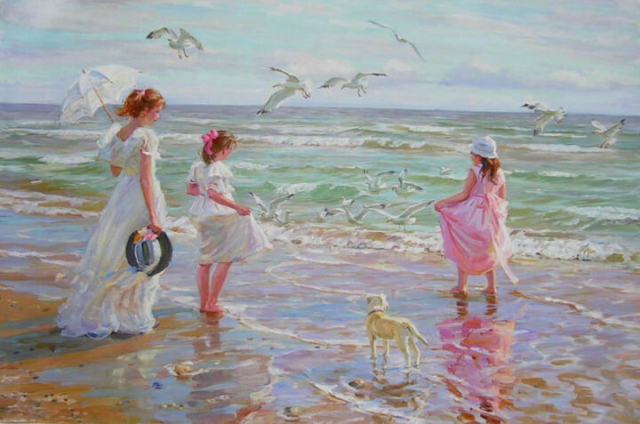 Seagulls over the beach. Tablo, 39,4x49,2 in