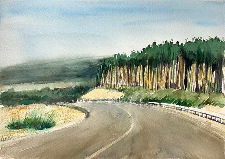 Fading Into the Distance - watercolor in pastel colors 绘画, 9.1x15.2 in