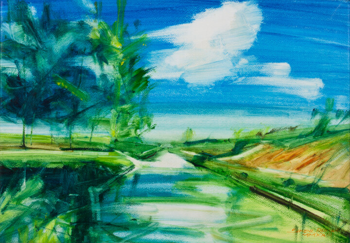 Painting titled "The ditch and the c…" by Simone Romani, Original Artwork, Oil Mounted on Wood Stretcher frame