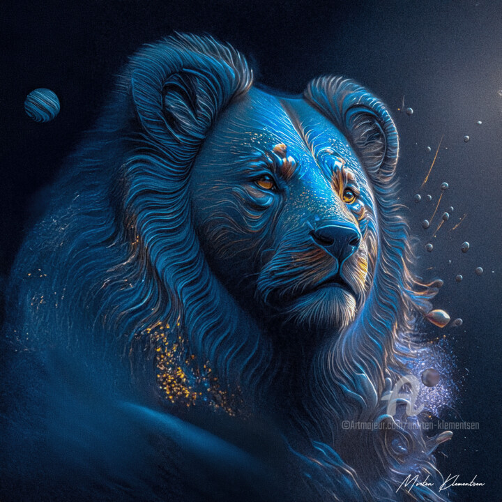 Digital Arts titled "BLUE LION" by Morten Klementsen, Original Artwork, AI generated image