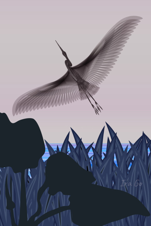 Grey Heron Takes Flight Dijital Sanat