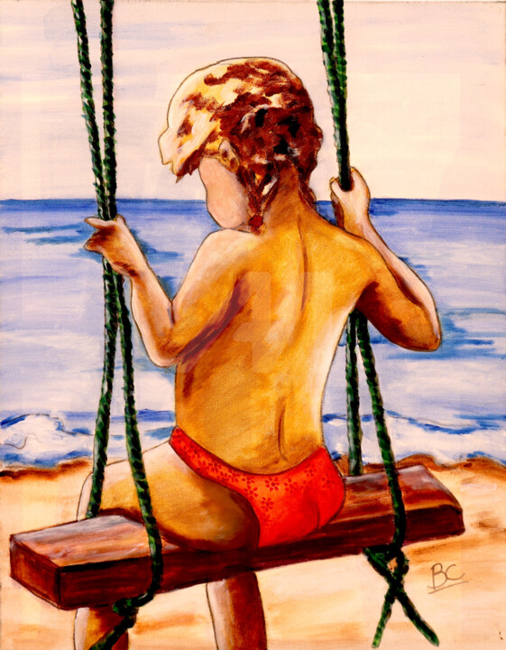 Little girl on the swing 绘画, 31.5x23.6 in