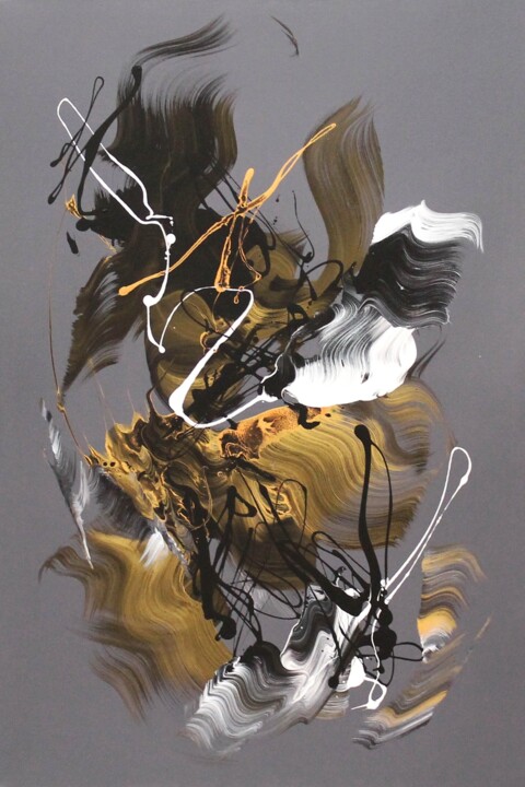 Painting titled "Golden Whispers II" by Paresh Nrshinga F R S A, Original Artwork, Acrylic Mounted on Wood Stretcher frame