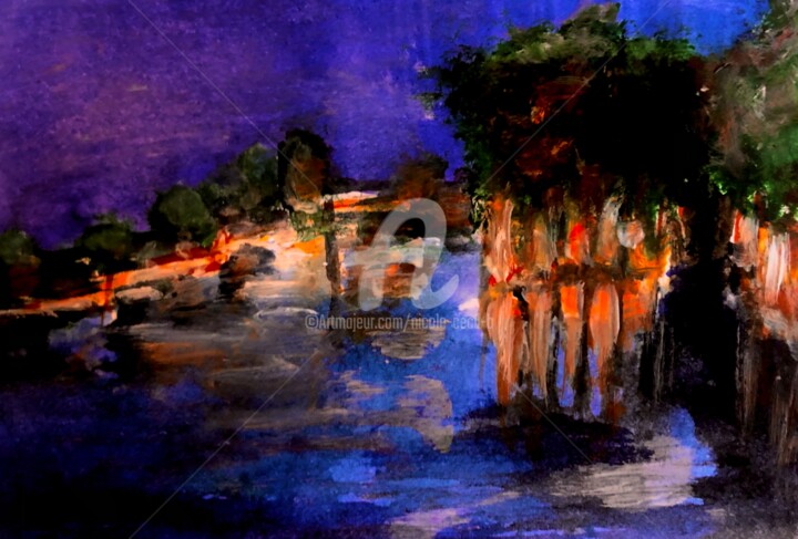 Painting titled "Evening Walk by the…" by Nicole Cecil B, Original Artwork, Acrylic