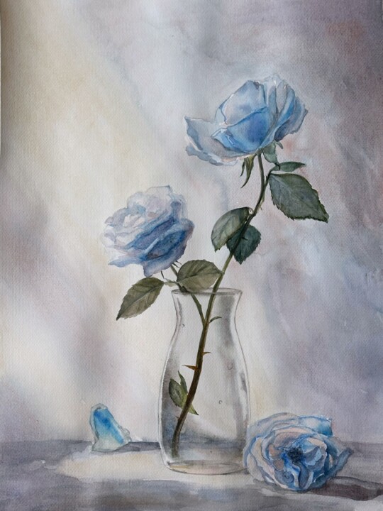 Painting titled "Синие розы. Акварел…" by Mikhailova, Original Artwork, Watercolor