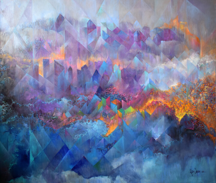 Painting titled "Nuage" by Sik Kyin Chan, Original Artwork, Oil Mounted on Wood Stretcher frame