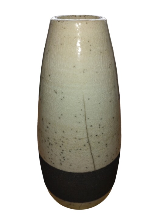 Vaso in ceramica Raku con fregio nero Design, 7,5x3,5 in