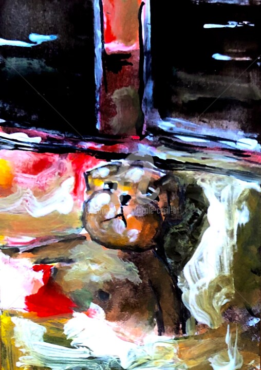 Painting titled "100 years old Teddy" by Nicole Cecil B, Original Artwork, Acrylic