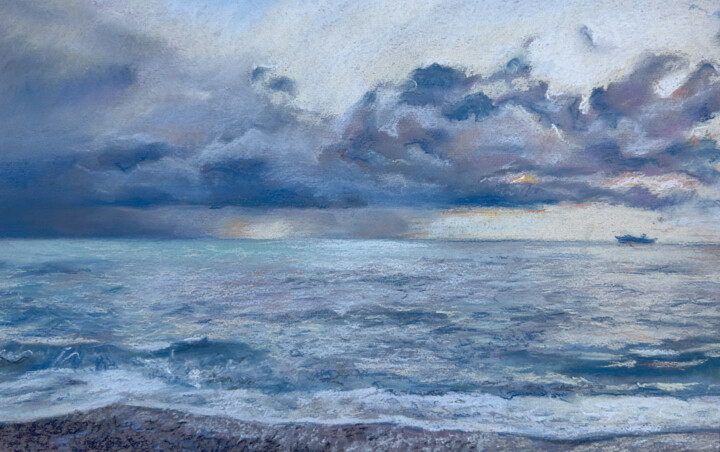 Painting titled "Winter sea" by Olga Pravdina, Original Artwork, Pastel