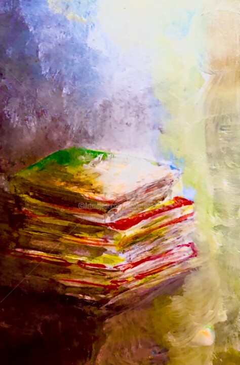 Painting titled "Books waiting to be…" by Nicole Cecil B, Original Artwork, Acrylic