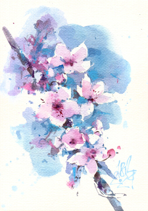 "The branch of a flowering tree" 绘画, 8.3x5.7 in