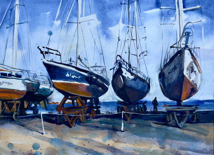 Painting titled "Waiting for Spring" by Olga Pravdina, Original Artwork, Watercolor