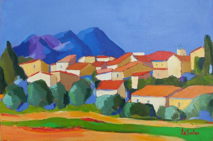 Peinture intitulée "Village dans l'Aude" par Jean-Noël Le Junter, Œuvre d'art originale, Huile Monté sur Châssis en bois