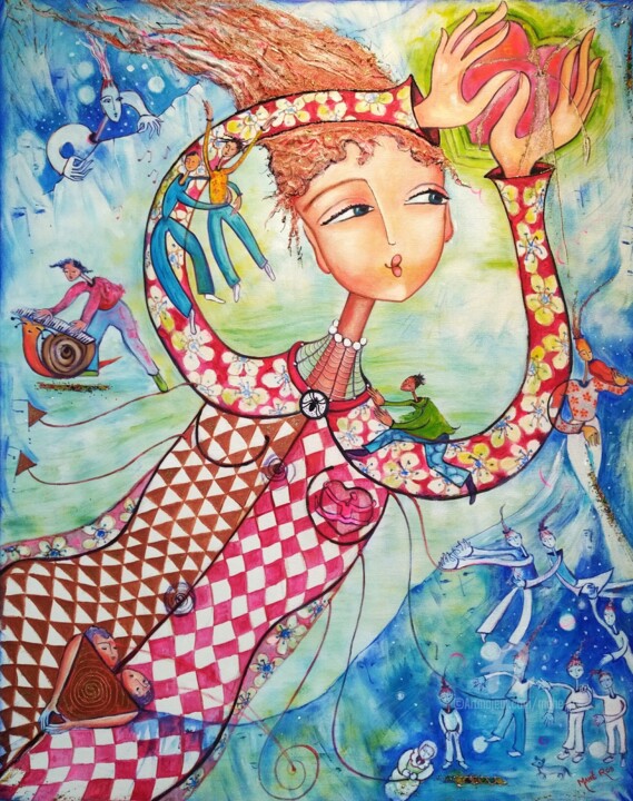 Peinture intitulée "Le monde de Vérène" par Mahé Ros, Œuvre d'art originale, Acrylique Monté sur Châssis en bois