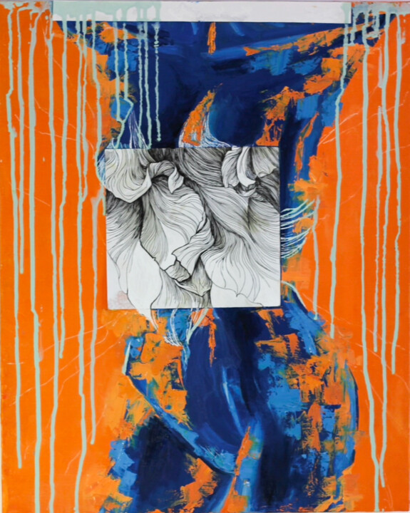 Schilderij getiteld "FLOWER II" door Mariia Kuzovleva, Origineel Kunstwerk, Acryl Gemonteerd op Frame voor houten brancard