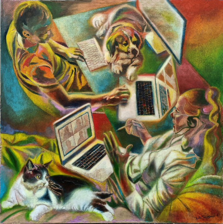 Painting titled "INTIMATE CONNECTION" by Paola Imposimato, Original Artwork, Oil Mounted on Wood Stretcher frame